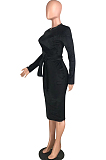 Black Silver Fox Wool Bind Casual Dresses QSS5003