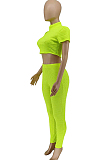Neon Green Fashion Temperament Short Sleeves Small Weet Wind Two-Piece WME2023