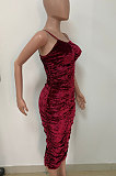 Wine Red Cultivate One's Morality Sexy Ruffle Gallus Long Dress LD9095
