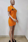 Orange Cultivate One's Morality Sexy Letter Printing Round Neck Mini Dress LD8821
