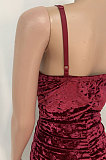 Wine Red Cultivate One's Morality Sexy Ruffle Gallus Long Dress LD9095