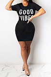Navy Blue Euramerican Women Sexy Cultivate One's Morality Letter Printing Mini Dress LD8822