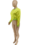Neon Green Fashion Round Neck Casual Coat WME1017