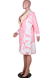 Pink Autumn Winter Fashion Letter Fur Rollar Long Coat WME1015