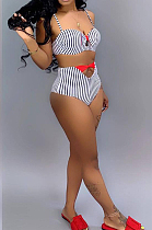 White Fashion Casual Black White Stripe Two-Piece Colpus Knot Tie A Knot Swimsuits MDF5204