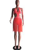 Red Fashion Sexy Cultivate One's Morality Tassel Deep V Conjoinde Swimsuits MDF5205 