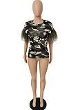 Camouflage Tops Net Yarn Joining Together T-Shirts MLL112