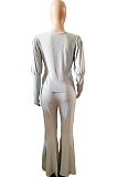 Gray Puff Slevee Horn Pants Iiving At Home Prue Color Casual Two-Piece MLL142