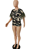 Camouflage Tops Net Yarn Joining Together T-Shirts MLL112