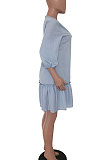 Zipper Fashion Falbala Shrink Fold Loose Mini Dress RMH8705
