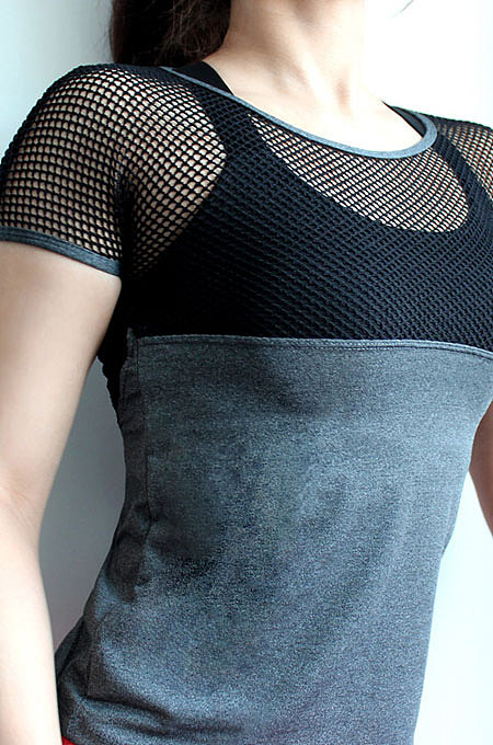 Yoga Short Sleeve Pure Mesh Splice T-Shirt Elastic VentilationTX3014
