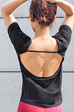 Breathable Yoga Suit Short Sleeve Shirt Backless T Running Thin Loose Sports T-Shirt Fitness Suit TX0001