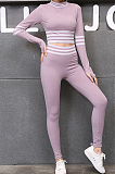 Yoga Stripe Seamless Tight-fitting Long Sleeve Hip-lifting High Waist Running Casual Suit TX021-1