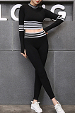 Yoga Stripe Seamless Tight-fitting Long Sleeve Hip-lifting High Waist Running Casual Suit TX021-1