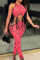 Fashion Sexy Print Hollow Out Jumpsuits MDF5215