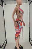 Fashion Women Sexy Hanging Neck Irregular Drawstring  Skirts Sets NL6049