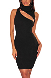 Sexy Oblique Opening Hollow Out High Neck Pit Bar Dresses MDF5045