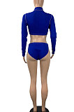 Fashion Euramerican Midriff Long Sleeve Top Swimming Trunks Sets CY1319