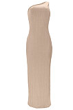 Sexy Irregularity Pit Bar High Split One Shoulder Long Dress GL6365