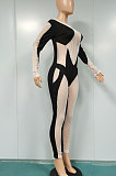 Spliced Net Yarn Perspective Bodycon Jumpsuits YM169