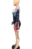 USD Printing Lotus Leaf Sleeve Fashion Package Buttocks Mini Dress RMH8172