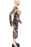 Euramerican Trendy Women Rib Tie Dye V Neck Casual Midi Dress RMH8174