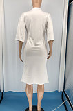 Euramerican Women Spring Summer Short Sleeves Personality Letter Printing Midi Dress RMH8903