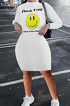 Letter Smiling Face Printing Tight Package Buttocks Mini Dress RMH8171