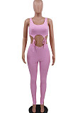 Pure Color Pit Bar High Elastic Hollow Out Knotted Strap Tight Sexy Pants Sets CCY8489