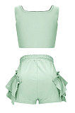 Pure Color Agaric Edge Bind Vest Shorts Sets GL6353