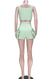 Pure Color Agaric Edge Bind Vest Shorts Sets GL6353
