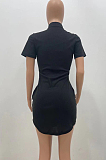 Fashion Double Zipper Short Slevee Dresses YX9268