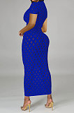 Hollow Out Perspective Net Yarn Pure Color Long Dress QQM4220
