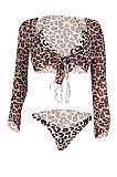 Net Yarn Leopard Bikini Three Pieces Swimsuits  YYZ532