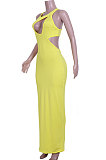 Yellow Sexy Hollow Out Long Dress JZH8032