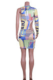 Euramerican Printing Dress Sexy Letter Hollow Out  Mini Dress JZH8035