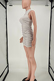 Fashion Women Ruffle Pure Color Sleeveless Mini Dress NL6050