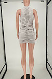 Fashion Women Ruffle Pure Color Sleeveless Mini Dress NL6050