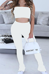 Trendy Casual Sexy Pure Color Bandeau Bra Trouser Leg Side Open Fork Cultivate One's Morality  Pants Sets SM9155