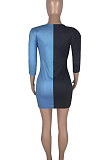 Air Layer Stripe Printing Contrast Color Mini Dress QMQ7006