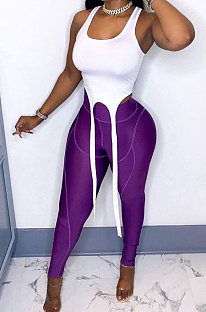 Women Sleeveless Vest Pure Color Midriff Carry Buttock Yoga Sport Pants Sets FM6192