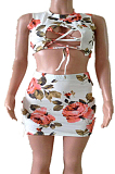 Summer Chest Warp Rose Bind Irregularity Short Skirts Two-Piece AFY8805