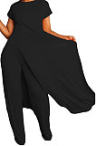 Women Pure Color Casual Short Sleeve Long Pants Two-Pieces XT887