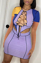 Fashion Colpus Bind Hollow Out Color Matching The Car T-Shirt Skirt Suit LMM8221
