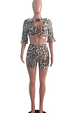 Leopard Print Boob Tube Top Shorts Two-Piece AFY8806