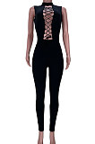 Fashion Casual Chest Eyelet Bind Sexy Backless Bodycon Jumpsuits MDF5216