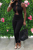Fashion Casual Chest Eyelet Bind Sexy Backless Bodycon Jumpsuits MDF5216