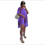 Purple Euramerican Women Gradual Change Loose Short Sleeve Two-Pieces AD1205