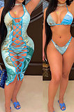 Fashion Print Bikini Bind Blouse Three-Piece Dresses SQ936