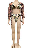 Sexy Bikini Net Yarn Leopard Slip Three Pieces Swimsuits XZ5067